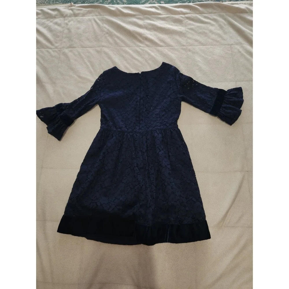 Gap Kids Girl Navy Blue Lace long sleeve dress velvet trim. Girls size Small